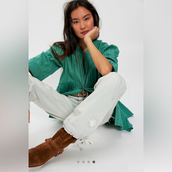 Free People We The Free “Willow” Button Down Top - Bottle Green NWT - Picture 4 of 4